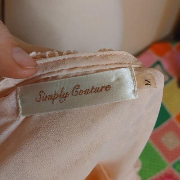 Simply Couture Pale Pink Blouse Size Medium M Lace Crocket Short Sleeve Sheer - Picture 6 of 15